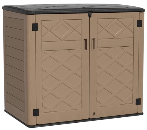 KINYING Larger Outdoor Storage Shed Weather Resistance, Resin Sheds & Outdoor Storage for Garden, Patios, Backyards, 48 Cu.Ft Tool Shed for Garbage Cans, Lawn Mower, Garden Tools,Brown
