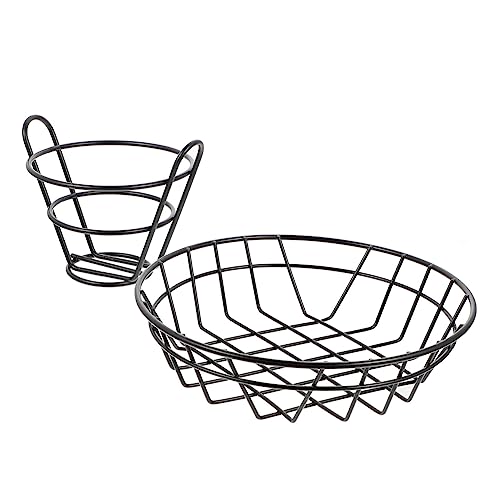 AUTSUPPL 2pcs Iron Chip Basket French Fries Basket Snack Basket Oval Tray Restaurant Snack Dish Hot Dog Basket Burger Basket Snack Serving Bowl Fried Chicken Basket Chicken Hot Dogs Black