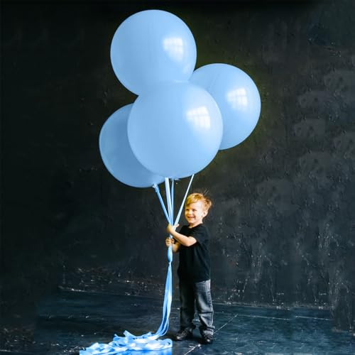 Image of Pastel Blue Latex Party Balloons 10 Pack 36 inch Round Light Blue Balloons for Wedding Baby Shower Gender Reveal Birthday Party Decoration
