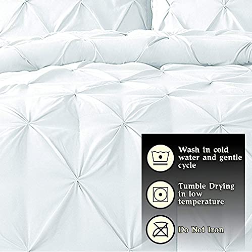 Image of 600 Thread Count, Luxurious Pleated Design Cotton Geometric Duvet Cover |1 Duvet Cover with 2 Pillow Shams | Grey, Queen Bed Size- 88x88 inch, Pillow Shams Size- 17 inch x 27 inch