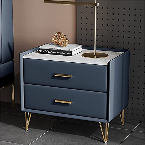 Table de chevet Rock Board blanche, table de chevet en cuir minimaliste italien pour chambre à coucher avec 2 tiroirs, armoire de chevet de luxe légère en...