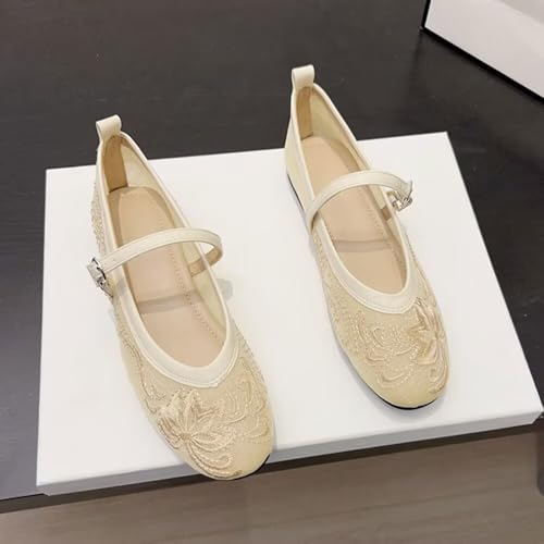 WENJIAZHIZHI Women's Round Toe Embroidered Ballet Flats Retro Dressy Buckle Flat Shoes Elegant Wedding Soft Slip-Ons for Women2