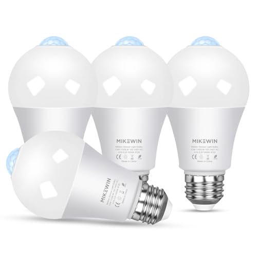 MikeWin Motion Sensor Light Bulbs Outdoor 4 Packs 13W(100W Equivalent) Security LED Bulb, Indoor...