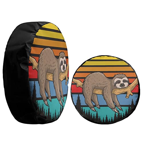 Image of Delerain Spare Tire Cover Sloth Colorful Striped Wheel Covers Waterproof Dust-Proof UV Sun Universal Fit for Trailer RV SUV Truck and Many Vehicle (18 Inch for Diameter 32 inch-34 inch)