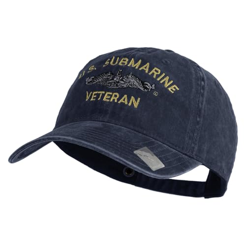 e4Hats.com US Submarine Veteran Military Embroidered Washed Solid Pigment Dyed Cotton Twill Brass Buckle Cap - Image 3