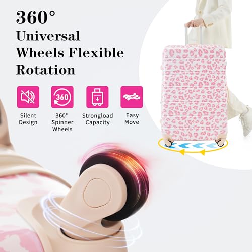 Stylish and Durable Hardshell Luggage Set - 3 Piece Spinner Suitcase Set, Expandable Lightweight Design - Pink Leopard Print3