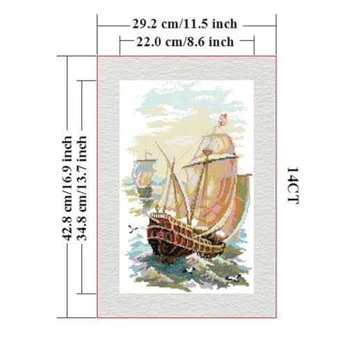 Image of ITSTITCH Stamped Cross Stitch Kits - Full Set of Embroidery for Beginners or Adults,14 CT 2 Strands DIY Sail Away Patterns Counted Arts Craft 11.4x16.9 inch