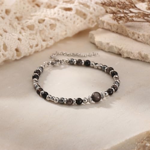 Image of Triple Threat Protection Anxiety Relief Gifts for Women,Natural Healing Crystal Bracelet Evil Eye Jewelry for Her Friends