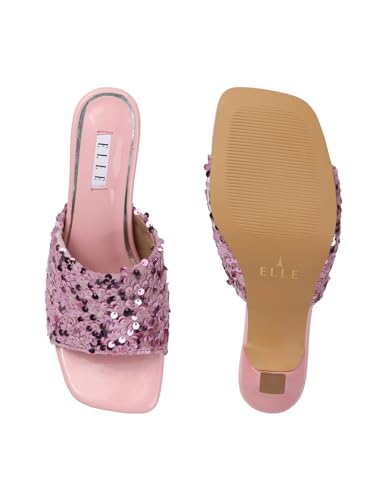 Image of ELLE Women's Sequin-Embellished Square-Toe Heeled Sandals