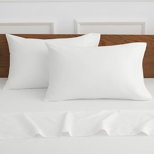 Miniatura 7 de HYPREST Sábanas de algodón tamaño King, sábans de bolsillo profundo de 18 pulgadas King para hotel de lujo suaves blancas - 600 hilos