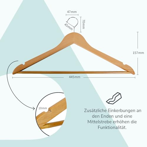 A ACTIVE SOUL Holzkleiderbügel 20er Set mit Einkerbungen & Mittelstrebe – Ansicht 5