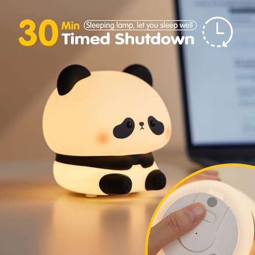 Image of VTIGER Panda Night Light, LED Squishy Cute Lamp, Night Light for Kids, Silicone Panda Light, Dimmable Girls Baby Bedroom Nightlight, Rechargeable Touch Lamp for Breastfeeding Nursery Decor (TT)
