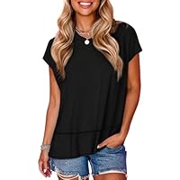 Womens Tops Summer Cap Sleeve Tops Trendy Loose Fit Tshirts Dressy Casual Shirts Fashion 2025 Vacation Outfits Clothing Black L