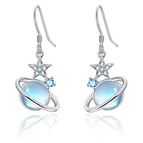 KINGWHYTE Pendientes de piedra lunar, estrella de plata de ley 925 Cover