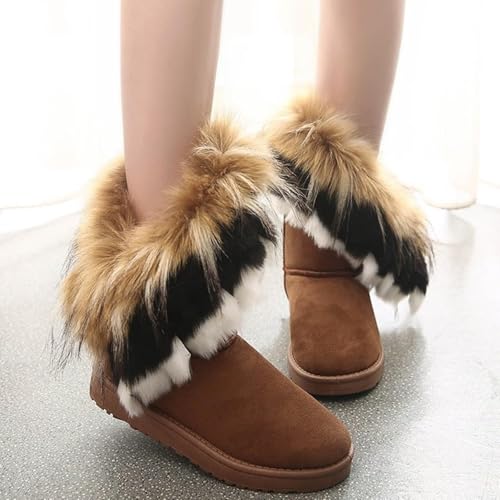 Women's Faux Fur Winter Snow Boot Suede Furry Fluffy Short Ankle Boots Warm Comfortable Outdoor Flat Mid-Calf Boots2