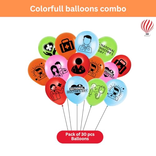 Image of HK balloons 30Pcs National Doctors' Day Printed Balloons Decoration Item Celebrations To Doctors Day Party Decoration Printed Multi Color Balloons Rubber