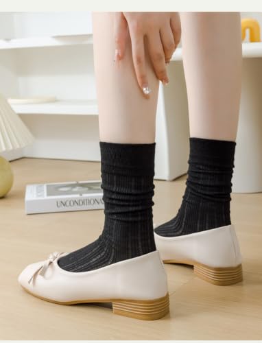 Image of 5 Pairs White Cute Socks, Women's Lace Ruffles Ankle Casual Sock, Cottagecore Breathable Socks, Floral Crew Socks