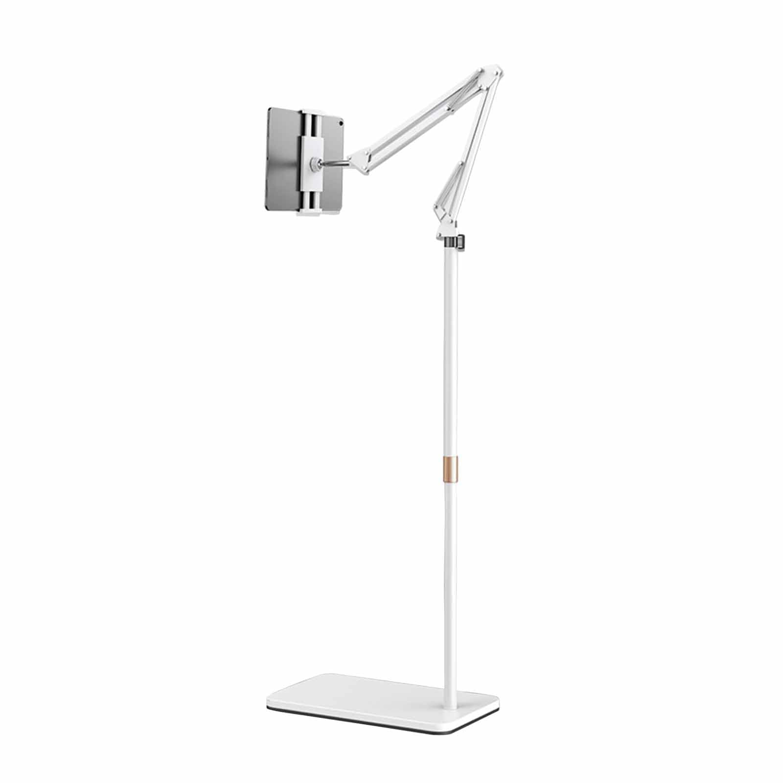 Soporte para Tablet de Suelo con Brazo Plegable Ajustable, Soporte de Suelo para Tableta, Soporte Universal de Metal, Soporte para Teléfono Giratorio Ajustable de 360 Grados(Color:Blanco)