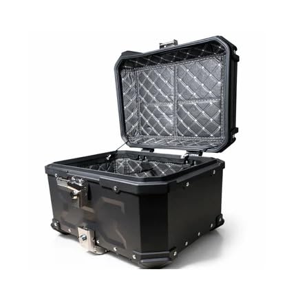 Image of CORE 45L Aluminium Motorcycle Top Box | X-Type Touring Storage Case with Universal Mount Plate | Lockable Rear Luggage Carrier | Water-Resistant Metal Top Case for Daily Bikes - Stealth Black