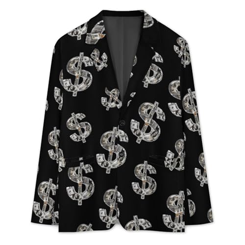U.S. Dollar Sign Diamond Men's Suit Jacket 2 Button Lapel Blazers Business Coat Tuxedo for Wedding Dinner3