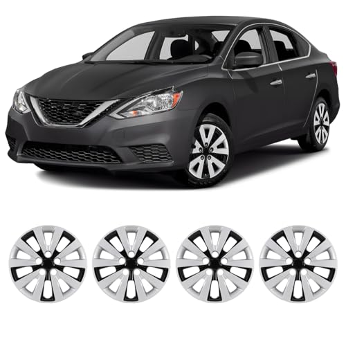 Image of Winjet 16 inch Set of 4 Steel Wheel Hubcaps for 2013-2019 Sentra & 2011-2017 Nissan Leaf Wheel Rims Cover,Snap On Installation PP Material (Silver Lacquer & Black Lacquer)
