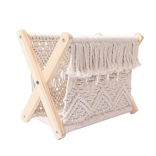 Revistero de macramé, Cesta de Almacenamiento Tejida de algodón para Libros, periódicos, Mantas, Organizador de decoración del hogar