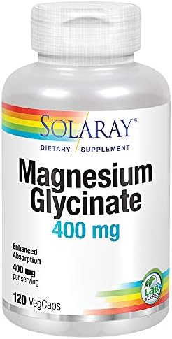 Solaray Magnesium Glycinate 400 mg | Healthy Relaxation, Bone & Cardiovascular Support (120 CT, 30 Servings)