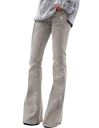 luvamia Women's Ripped Flare Bell Bottom Jeans Pants Retro Wide Leg Denim Pants Grey Ripped Jeans Size M