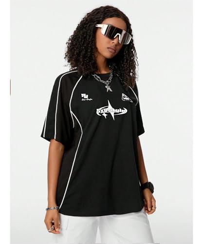 Image of SXV STYLE Printed Cool Aesthetic Racing Streetwear Oversized Baggy Cotton Y2K T-Shirt for Women