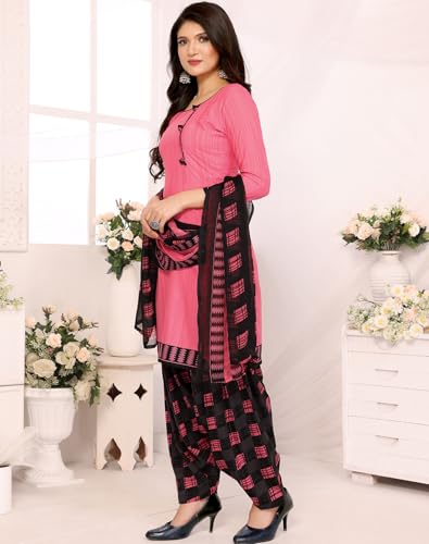 Image of Yashika Women's Printed Dress Material - Unstitched Crepe Fabric Kurti, Pants & Dupatta Set (AZ-YS-P4-NILU PINK), Customizable Length