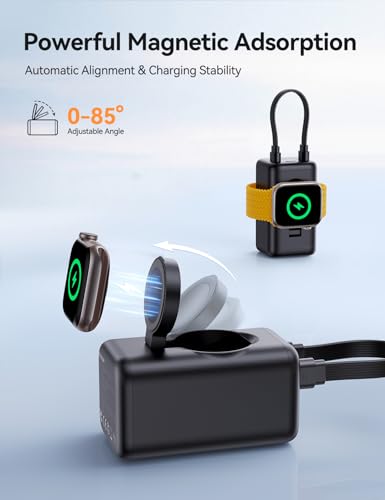5000mAh Portable Charger for Apple Watch, 3-in-1 Power Bank with Built-in Cable & Magnetic Wireless Charger, Compatible Only with iWatch 11-2/Ultra/Se, iPhone, AirPods,Black image 5