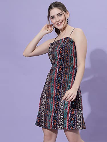 Image of OOMPH! Women A-Line Floral Mini Dress Western, Off Shoulder, Slip On