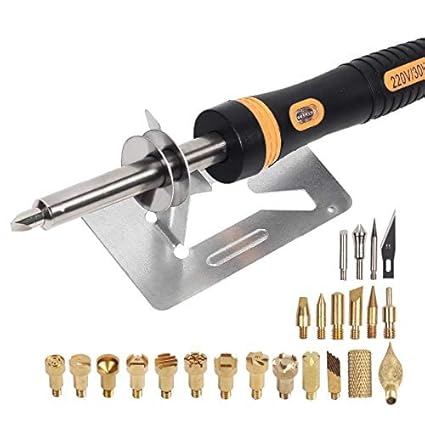 Ubersweet 220V 30W Electric Soldering Irons Set Wood Burning Pen Accessories Welding Equipment With Soldering Stand EU Plug:black with 7 pcs, EU