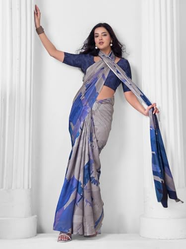 Image of SIRIL Women's Printed Crepe Silk Saree with Unstitched Blouse Piece