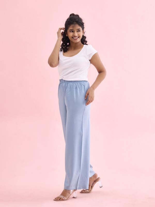 Image of GO COLORS Soft Viscose Basic Palazzo Full Length for Women| Breathable, Mid Rise, Relaxed Fit