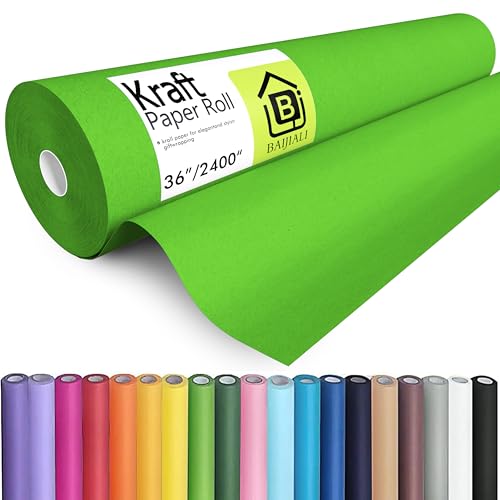 BAIJIALI 36 x 2 400 (200) Kraft Paper Roll for Craft Bulletin Board Paper Art Table Covering Crafting Gift Wrapping Bouquet Packing Parcel (Medium Green 36 x200)