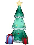 Gemmy Airblown Inflatable Christmas Tree Decorated With Ornaments and Presents Beside It - Indoor Outdoor Holiday Decoration, 6'6-Inch Tall