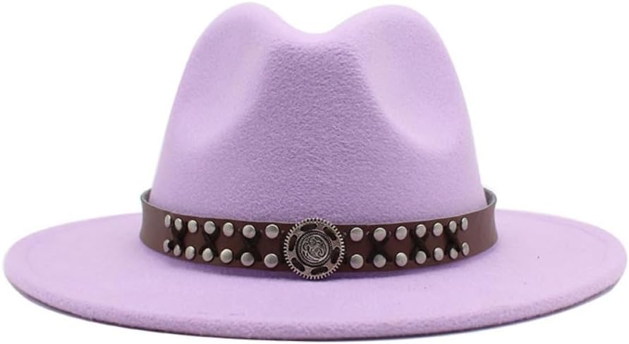 Wide Brim Wool Fedora Hat, Black, Western Style with Studded Leather Band