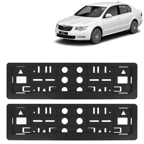 Image of KINGSWAY Superb Car Number Plate Frames for All 2008 to 2015 Models of Skoda Car Registration Plate Holders, Black Licence Plate Covers (Front and Rear), Universal Size 51.5 x 14.5 cm
