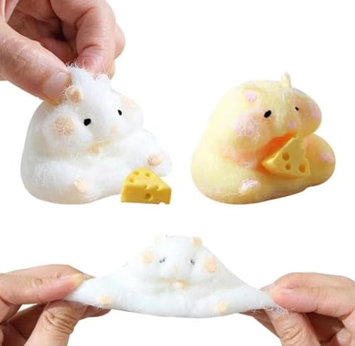 2個 スクイーズハムスター、タバスクイーズ、スクイーズハムスターの形のおもちゃ、チーズ付きスクイーズハムスター、感覚そわそわおもちゃ、ピンチおもちゃ、そわそわスクイーズおもちゃ、かわいいハムスターのストレス解消おもちゃ、子供&大人用、柔らかい、低反発、握っ