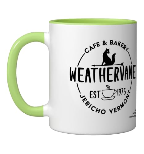 Wednesday Weathervane Café & Bakery Coffee Logo Ceramic Mug, Light Green/White, 11oz