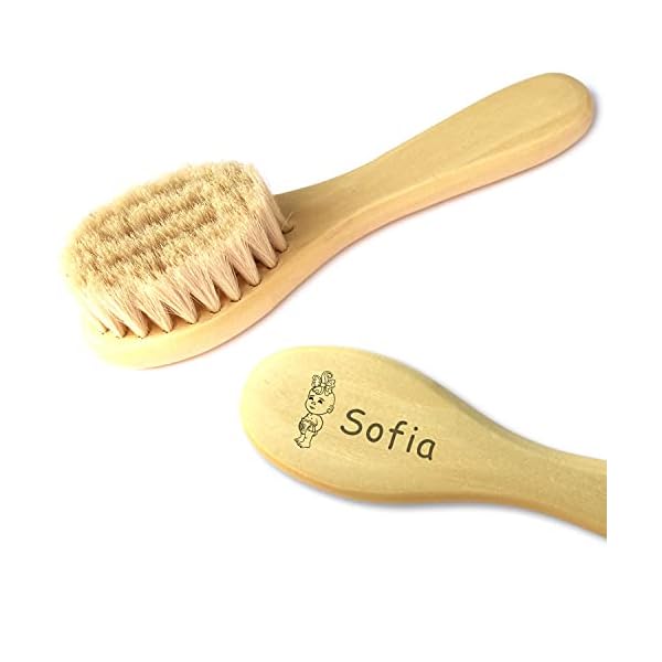 Baby Haarbürste personalisiert mit Name + Motiv - Babybürste aus Holz + Ziegenhaare = extra weich für Babys Haare, Baby…