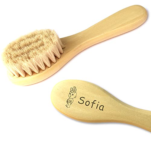 Baby Haarbürste personalisiert mit Name + Motiv - Babybürste aus Holz + Ziegenhaare = extra weich für Babys Haare, Baby Bürste Zubehör, Erstlingsausstattung, neugebo...