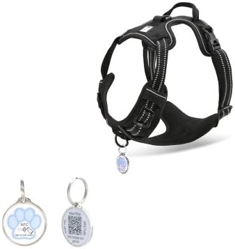 Pet TouchiD - Dog Harness, 3M Reflective, Soft Mesh, No Pull Harness with Handle (Medium, Black (with Free ID Tag))