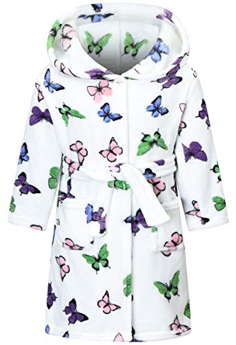 Toddler Little Big Girls Kids Soft Fleece Plush Flannel Cute Pattern Hoodie Bathrobes Robe, Cream, US 3T, CN 110