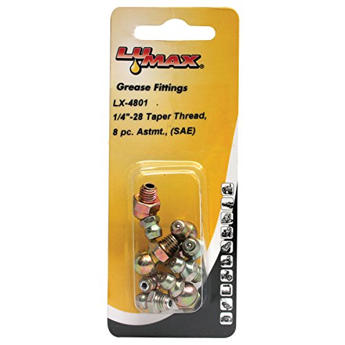 Lumax Lx-4801 Gold/Silver (Sae) 1/4"-28 Taper Thread 8 Piece Grease Fitting Assortment. Every Fitting Is Individually Inspected, And Batch Tested To 5,000 Psi. #TOP1