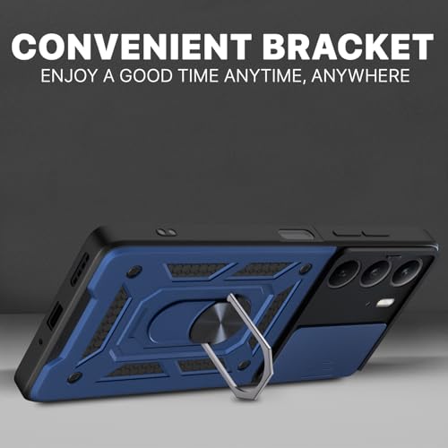 Image of Pikkme Back Cover for Realme C75 | D10 Tough Armor | 360 Protection Case | Sliding Camera Shield Cover & Ring Holder Stand Bumper Case (Blue)