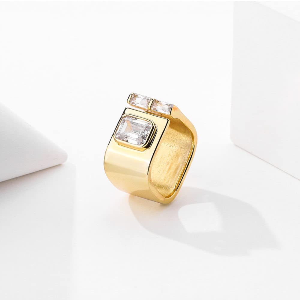 Anello Regolabile,Anello Grosso Regolabile per Donna Zircone Quadrato Argento Sterling 925 Micro Pavé Anello Dito Indice Placcato Oro retrò Gioielli Eternity Regali per Ragazze Signo
