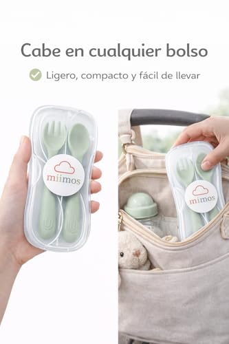 Miniatura 3 de Miimos Cubiertos Bebé Silicona Blw Con Estuche De Viaje Cuchara Y Tenedor Ergonómicos Sin Bpa Set Guardería Y Aprendizaje Autónomo
