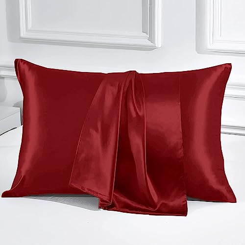 Image of Luxury Silk Satin Pillow Cover President Size 20 x 32 - Romantic Pillow Cover Set for Bedroom | Bridal Wedding Soft Luxury Bedding | Burgundy, Pillow Covers (20 x 32)